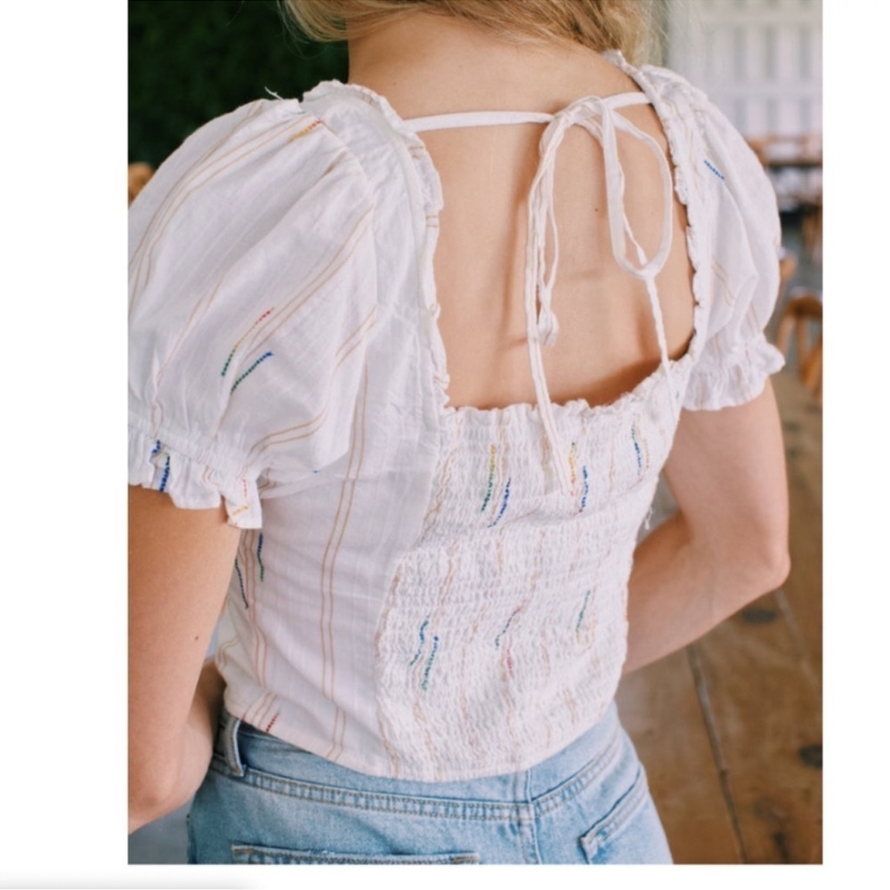 free people serotonin corset 
cropped smocked top